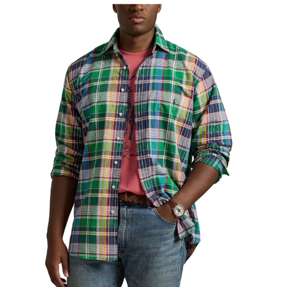 POLO RALPH LAUREN MEN'S L/S BUTTON UP OXFORD SHIRT~2X BIG~PLAID~NWT‎